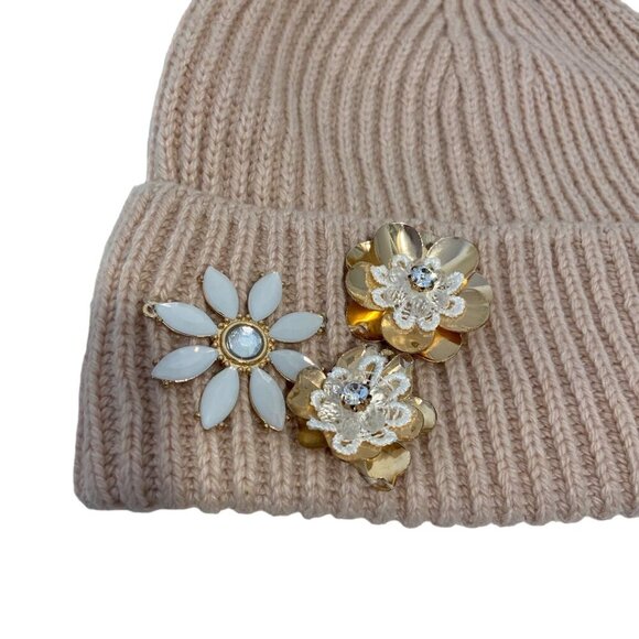 H&M Powder pink Knit Beanie With Floral Crystal Embellishments Womens Winter Hat - Picture 11 of 14
